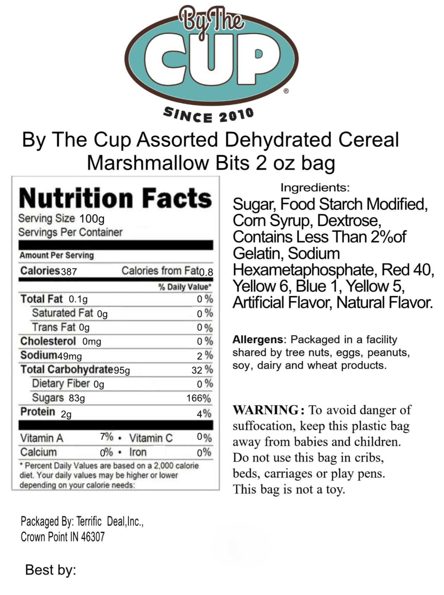 By The Cup Assorted Dehydrated Cereal Marshmallow Bits, 2 Oz Bag