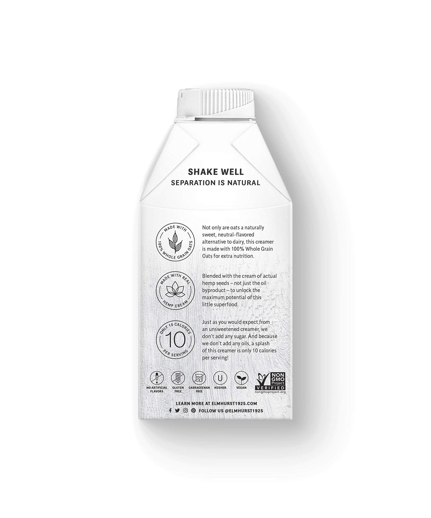 Elmhurst 1925 Unsweetened Oat Creamer - 16 Ounce (Pack Of 6) Dairy-Free, Vegan, Kosher, No Sugar, Shelf Stable Creamer Made With Whole Grain Oats For Healthier, Simpler Plant Based Alternatives