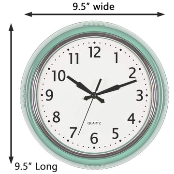 Bernhard Products Retro Wall Clock 12 Inch Seafoam Green Kitchen 50S Vintage Design Round Silent Non Ticking Battery Operated Qu