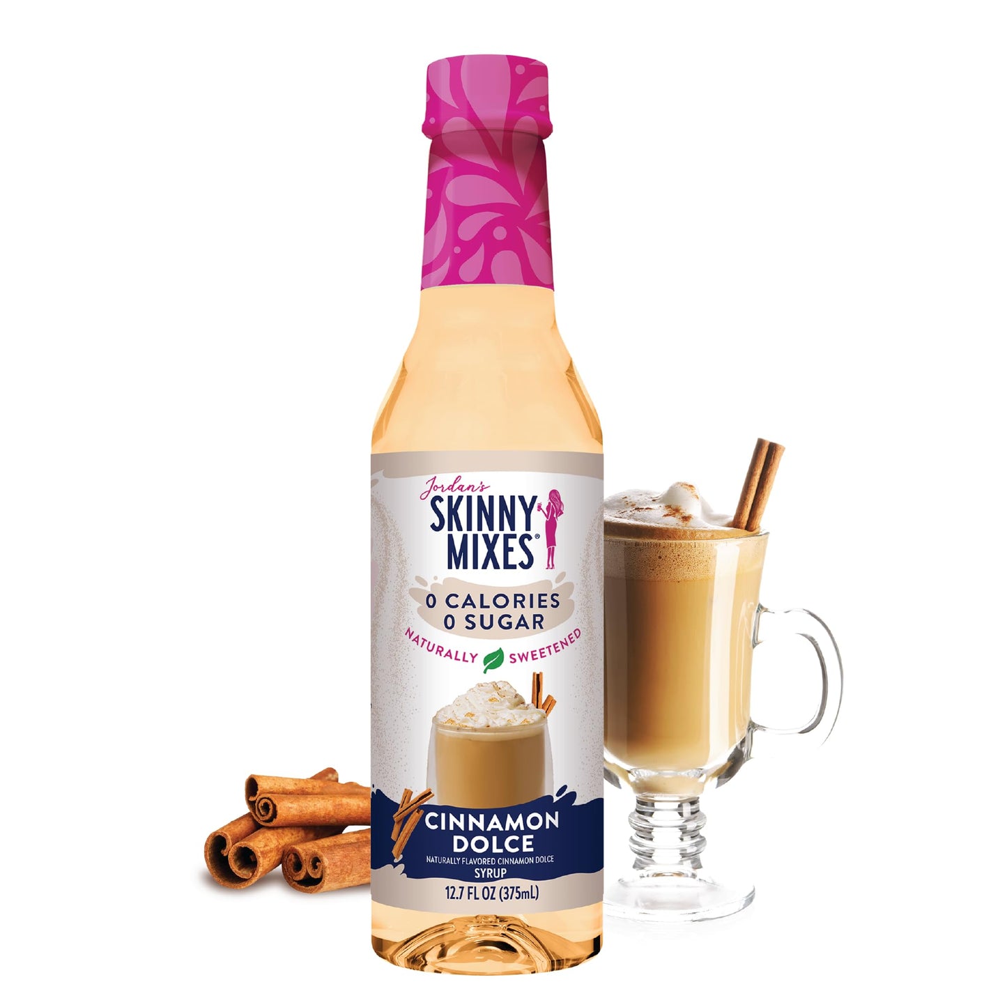 Jordans Skinny Mixes Sugar Free Cinnamon Dolce Syrup, 12.6 oz, Zero Calorie Flavoring for Coffee and Drinks