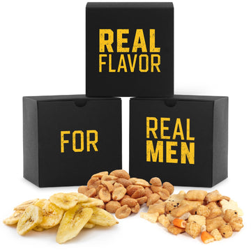 Mens Nut Gifts Box, Featuring Spicy Peanuts, Rice  Ers And Banana Chips In 3 Cube Boxes, Ideal Gift For Men.