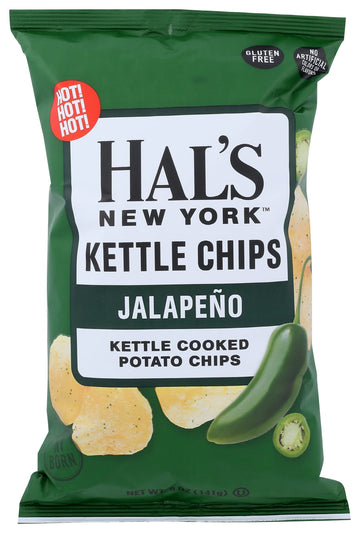 Hal's New York Kettle Chips, Jalapeo Kettle Cooked Potato Chips, No Artificial Colors or Flavors, Kosher, Gluten Free, 5 Ounce (
