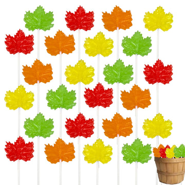 Maple Leaf Candy Lollipops - 24 Fall Suckers Individually Wrapped Bulk (24 Count, Grapefruit, Lemon, Apple, Maple Cinnamon)