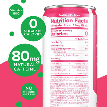 Aspire Healthy Energy Drink, Strawberry Watermelon, 80mg Natural Caffeine, Zero Sugar, 12 Pack