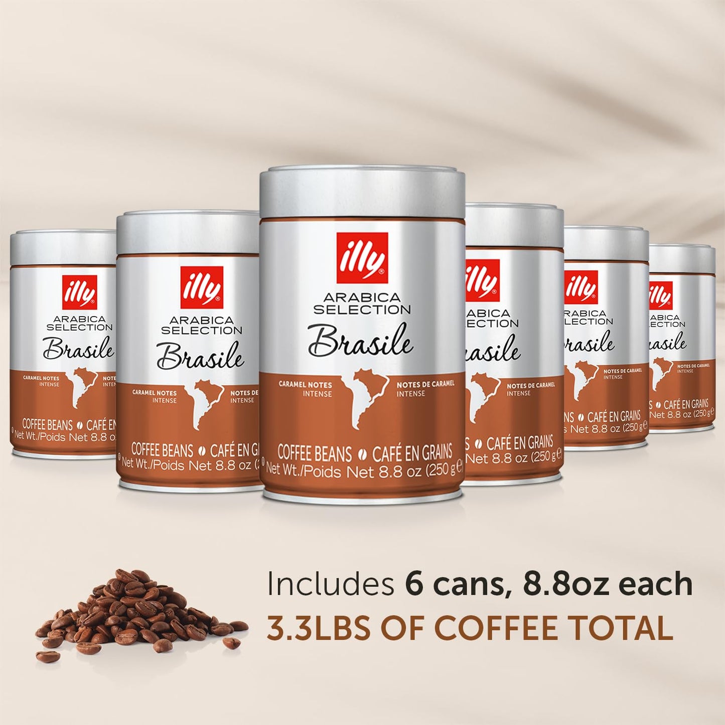 Illy Whole Bean Coffee, Brazil Bold Roast - Intense with Notes of Caramel - 100% Arabica - Whole Beans - Pressurized Packaging S