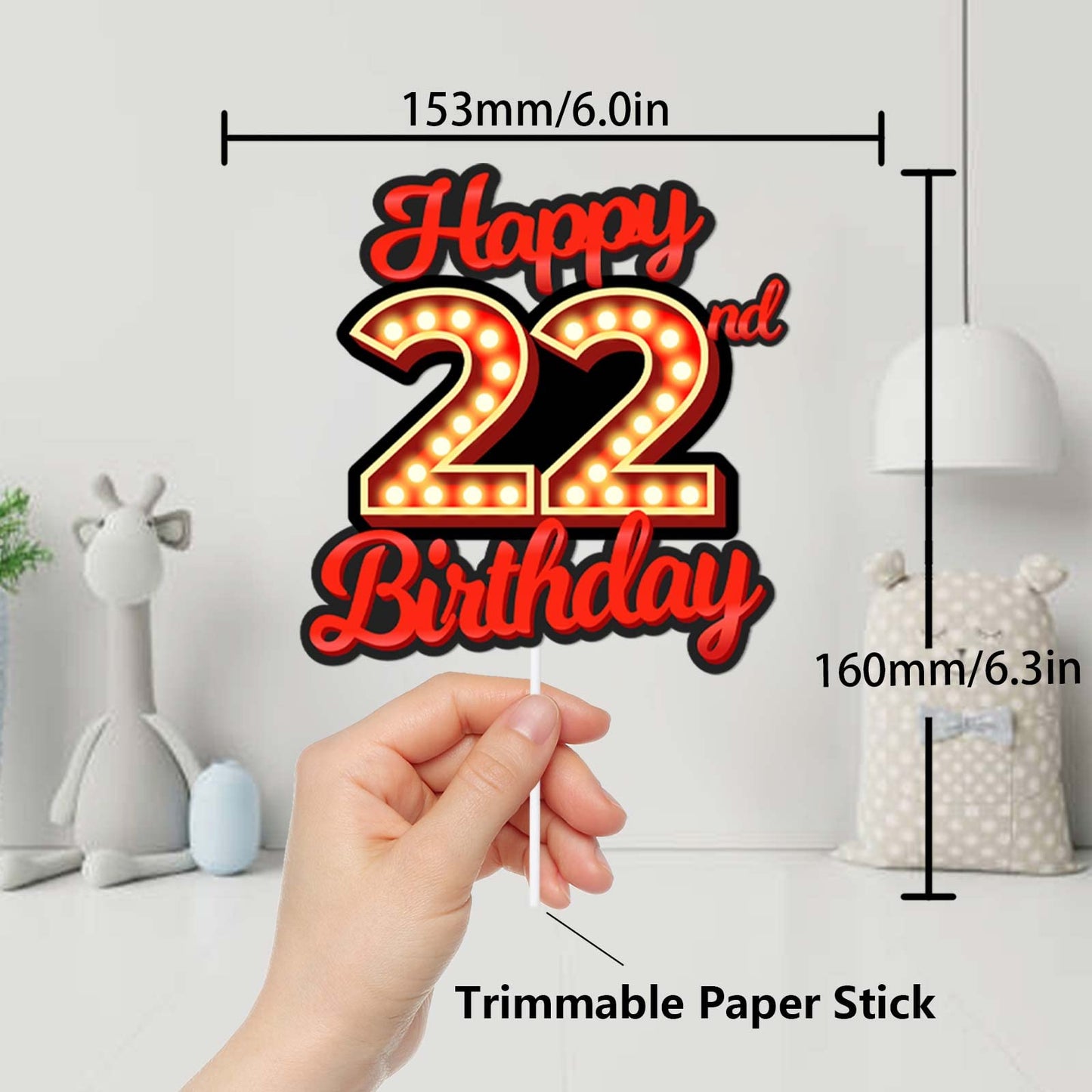 Happy 22Nd Birthday Cake Topper Fluorescent Flashing Night Out Hen Movie Nightclub Theme Decor Supplies Woman Man Happy Birthday