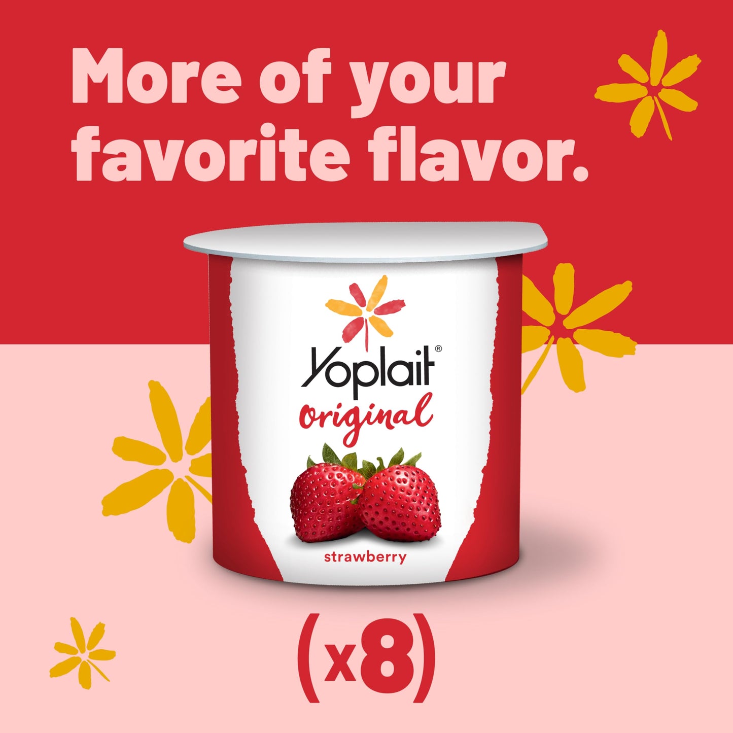 Yoplait Original Low Fat Strawberry Yogurt, Made with Real Fruit, 8 Yogurt Cups, 48 oz