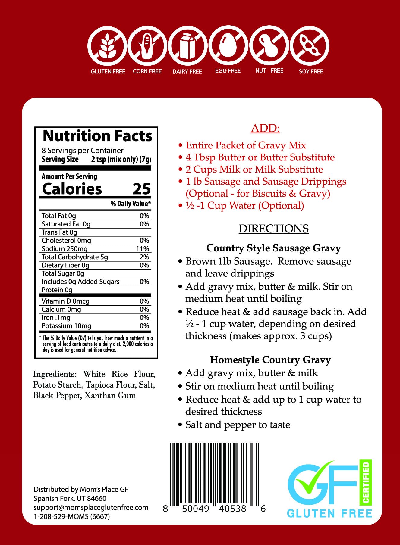 Mom'S Place Gluten-Free Dairy Free Country Gravy Mix