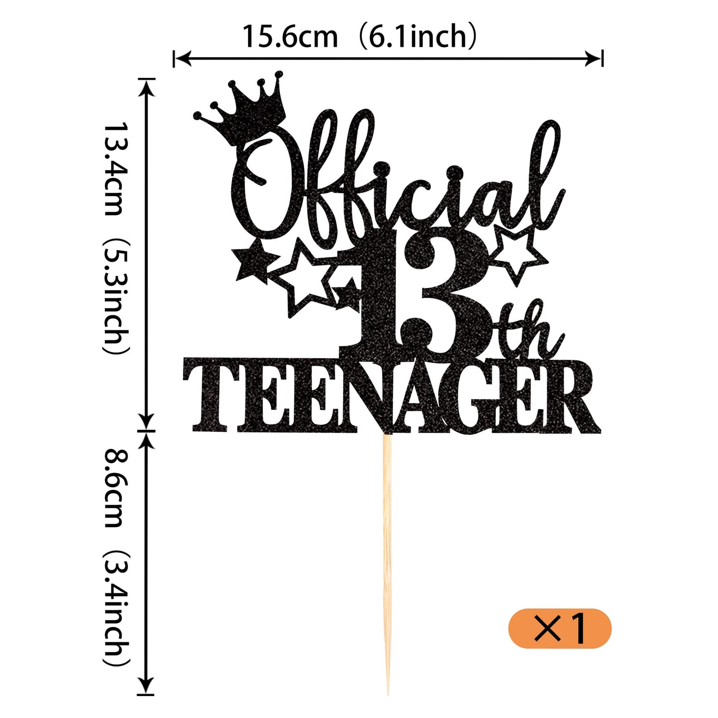 YCTHUNFISH 1 Pack Cake Topper Glitter 13th Birthday Decorations Small Bamboo 13th-Black