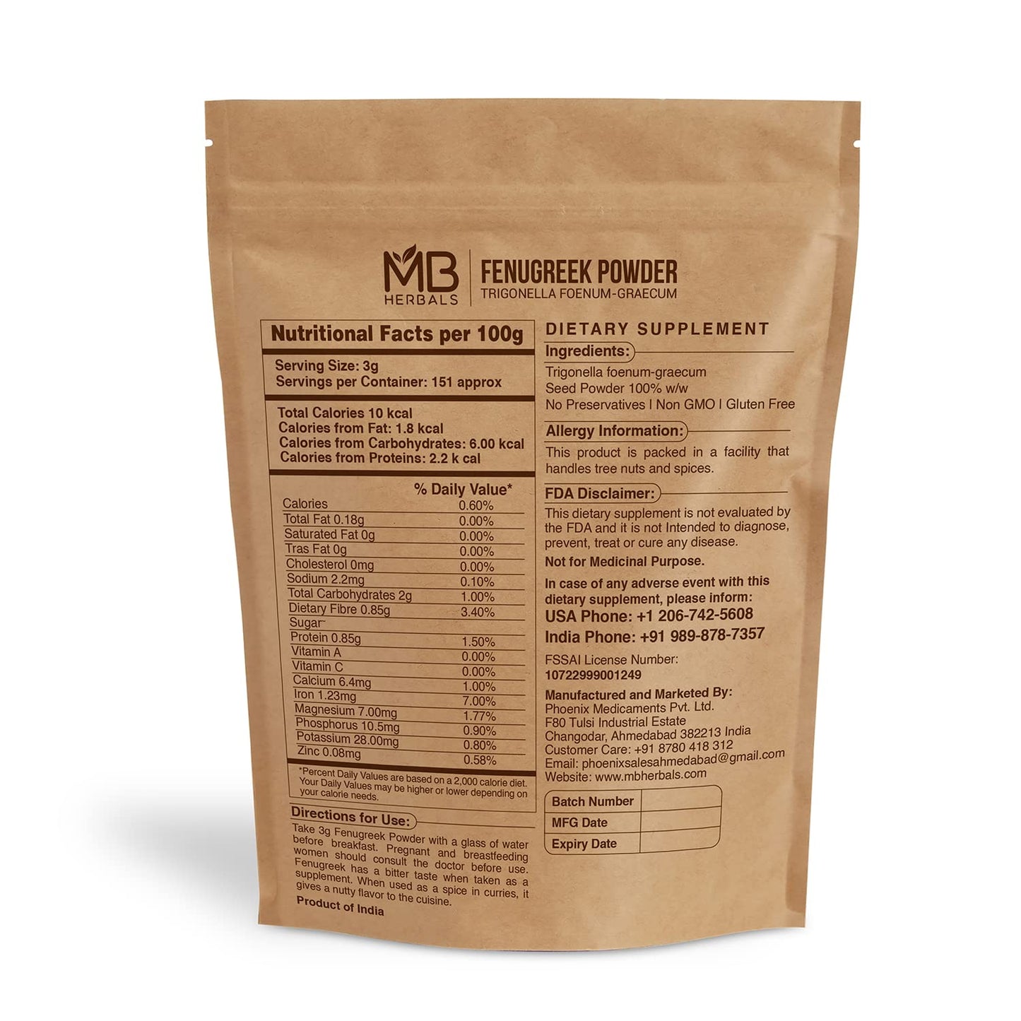 Mb Herbals Fenugreek Seeds Powder 8 Oz | 227 Gram | 0.5 Lb | Organically Grown Fenugreek | Trigonella Foenum-Graecum Sd. | Methi
