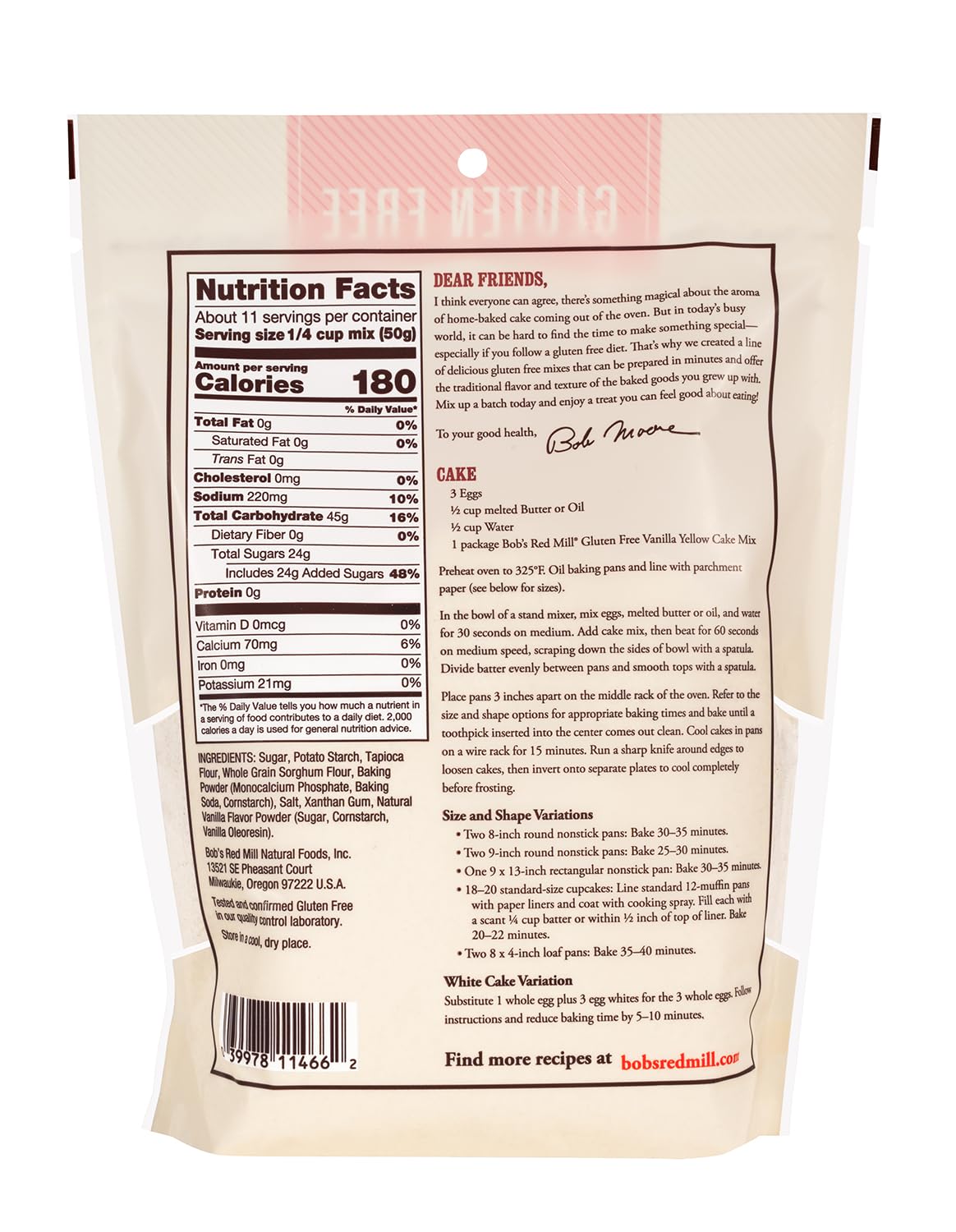 Bobs Red Mill Cake Flour, Vanilla, 19 Oz