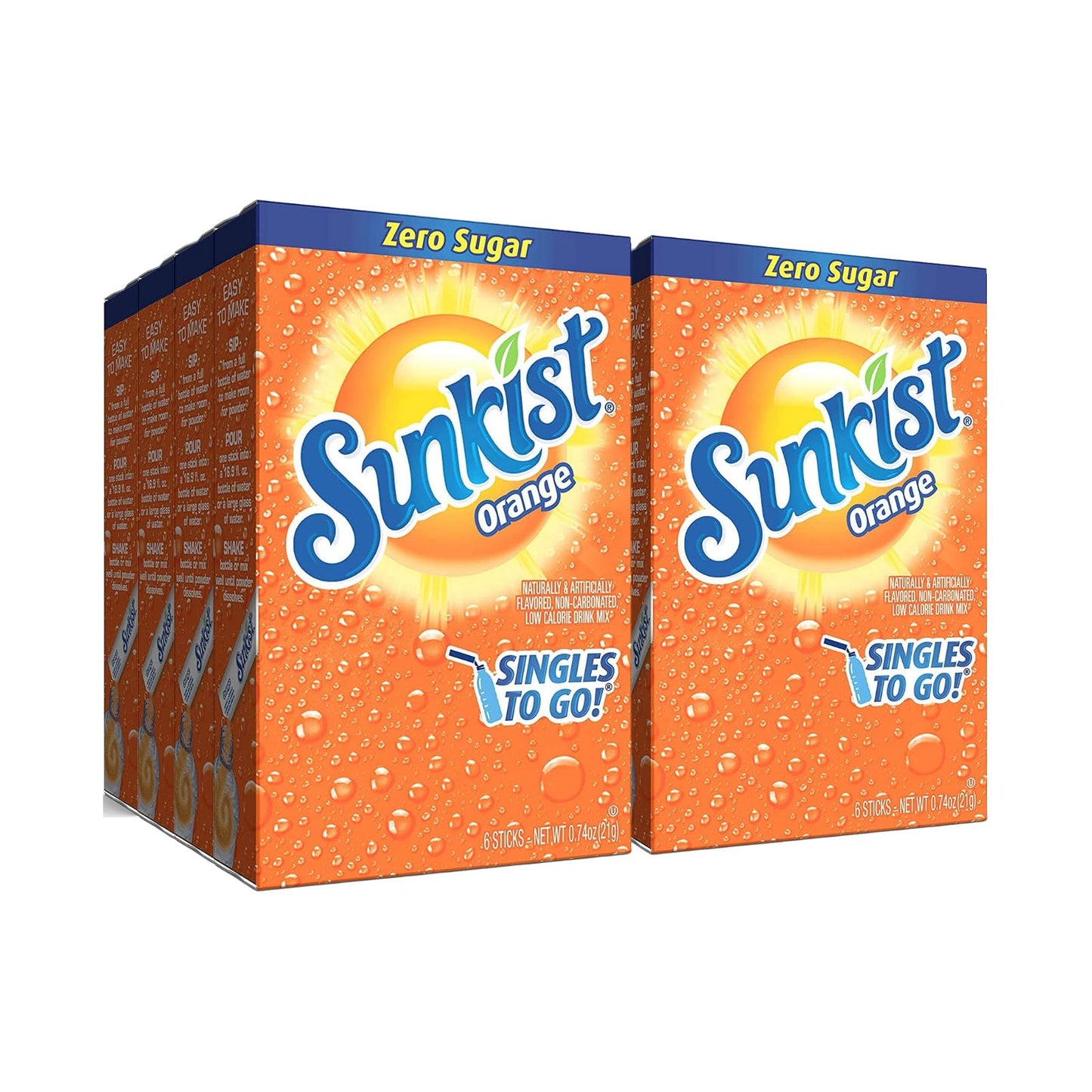 SINGLES TO GO! Sunkist Soda Orange Drink Mix, 0.74 OZ, 6 CT (Pack of 8)