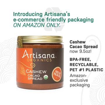 Artisana Organics Cashew Cacao Spread, 9.5Oz | Sweetened With Coconut Sugar, No Palm Oil