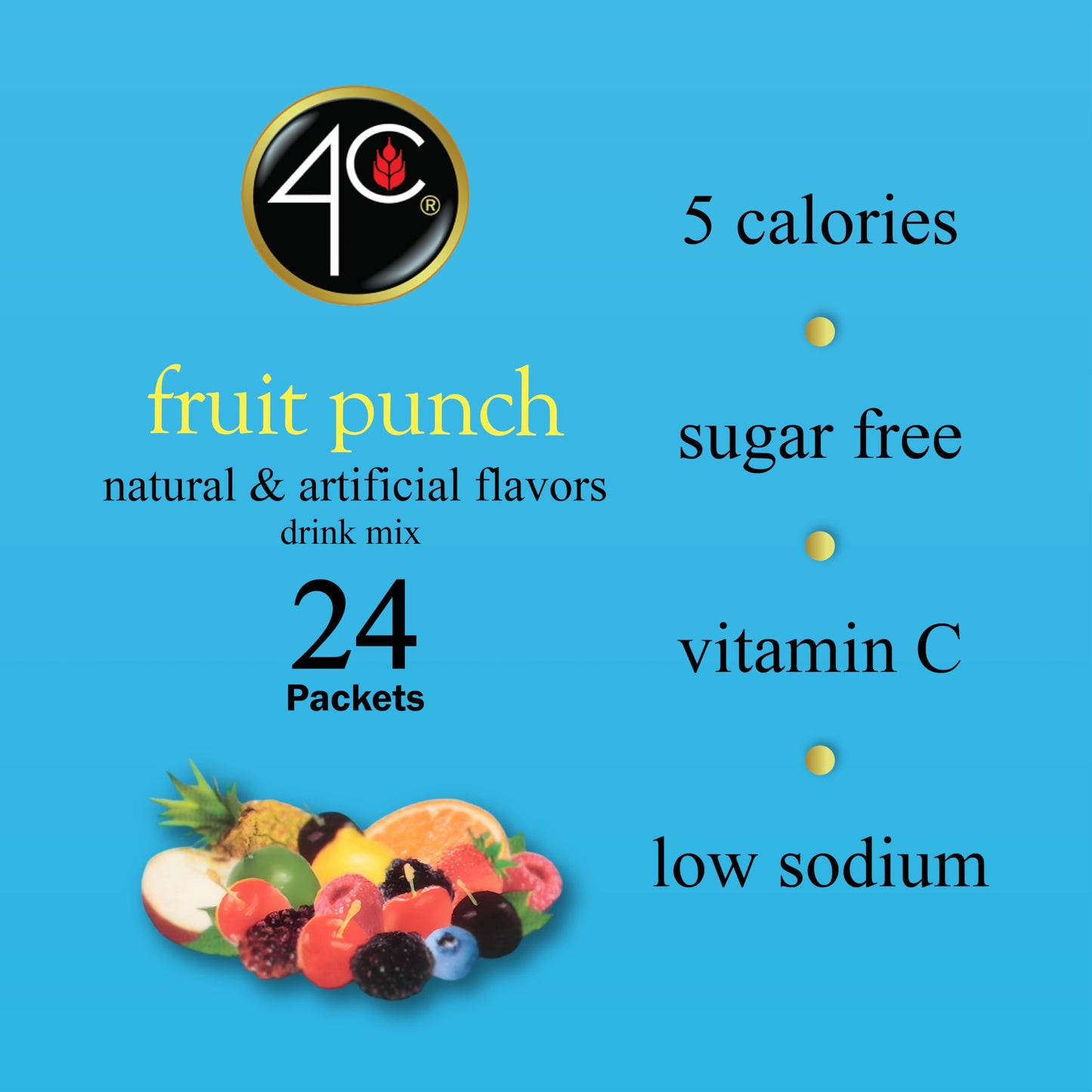 4C Powder Drink Mix, Fruit Punch, Sugar Free, 24 Count, 1.68 Ounce Pack