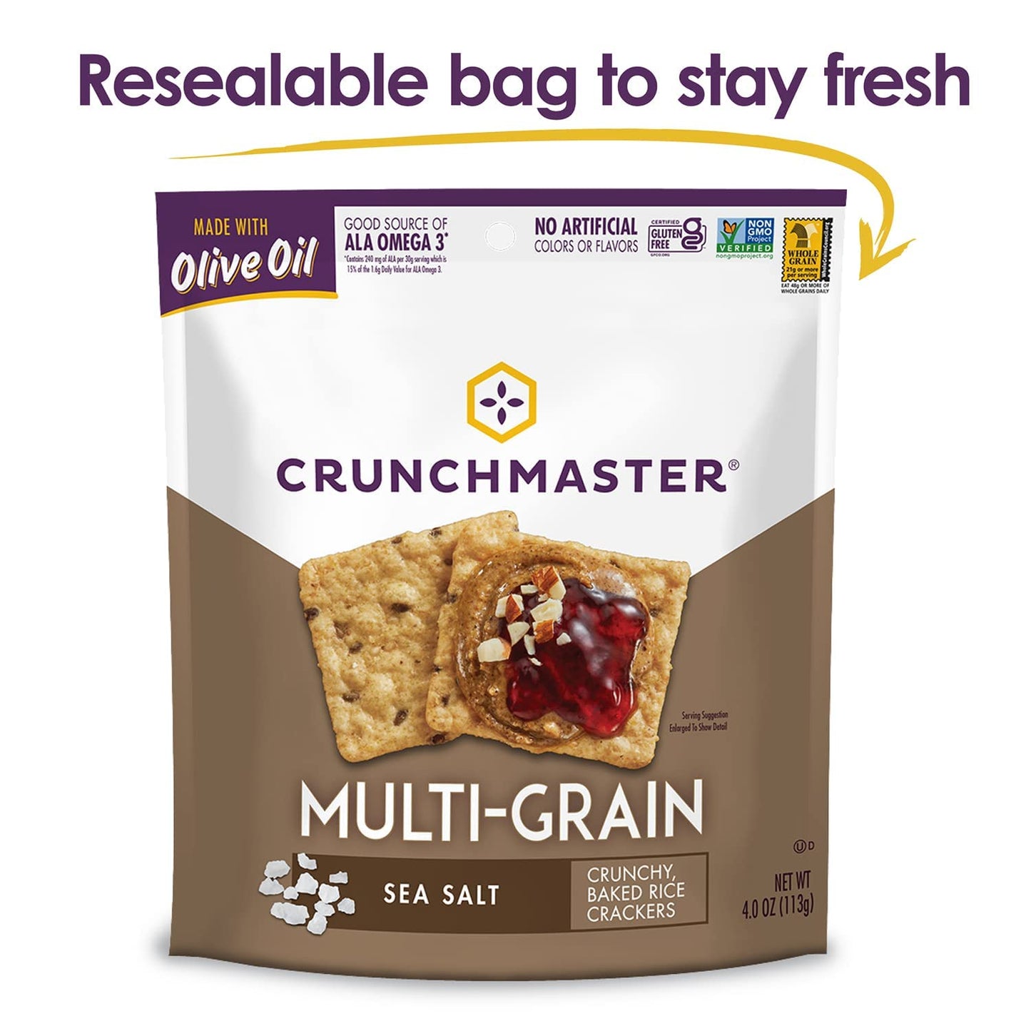 Multi Grain Gluten Free Sea Salt, Baked Rice Crunchy Crackers (Pack Of 2)- 4Oz Each