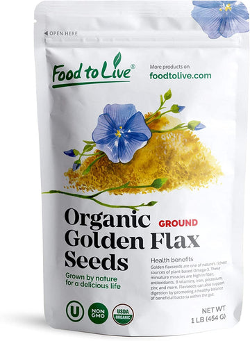 Food to Live Organic Golden Flaxseed Meal, Non-GMO, Vegan, 16 Ounce
