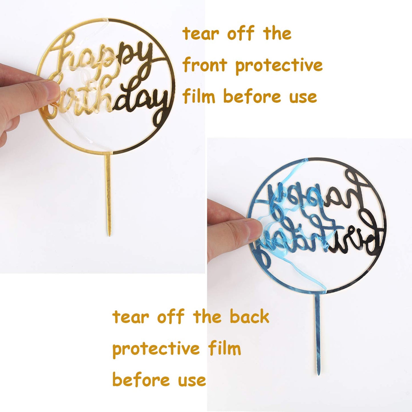Diyasy 8 Pcs Gold Happy Birthday Cake Toppers,Acrylic Cake Toppers Set Double-Sided Glitter Cake Decoration For Children And Adu