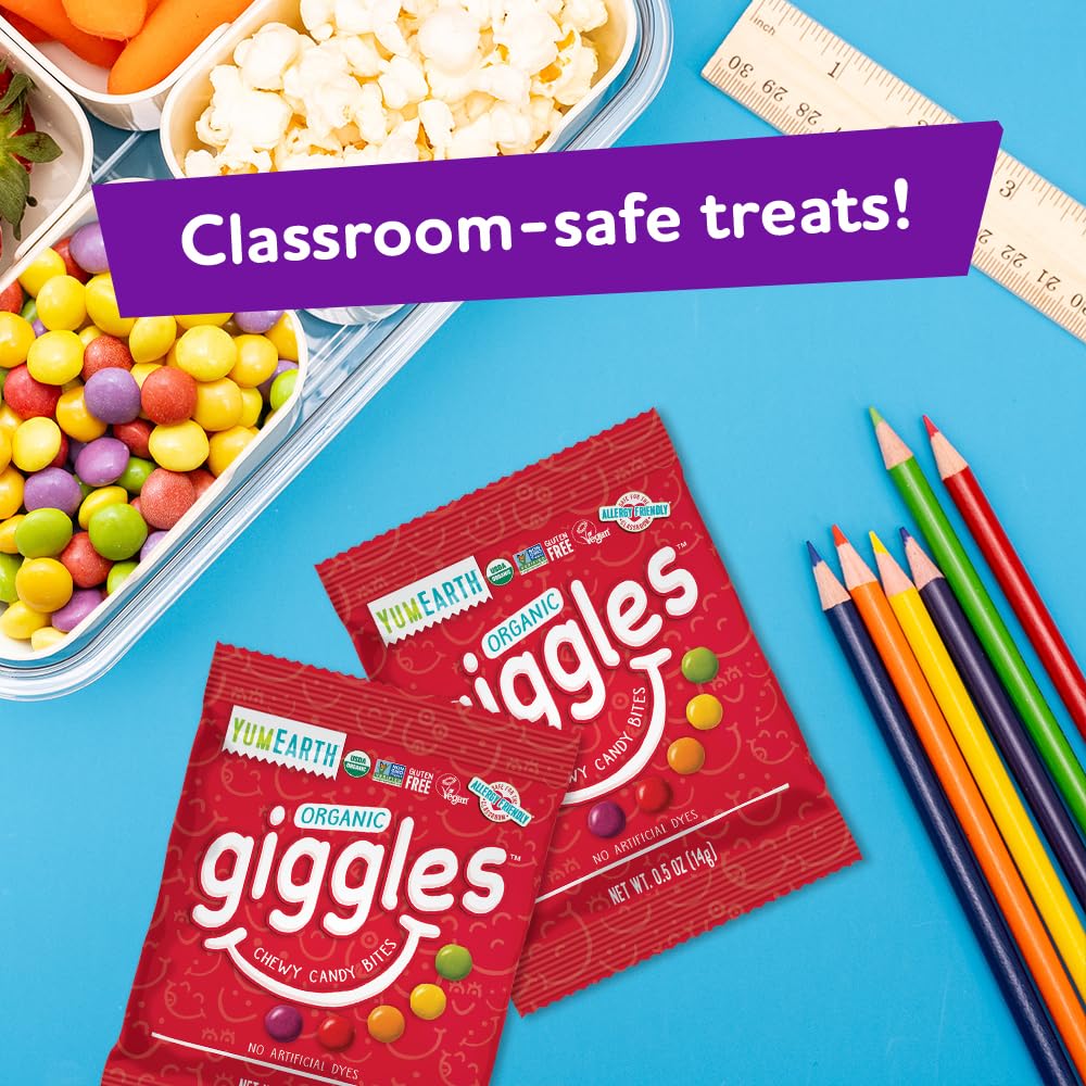 Yumearth Organic Giggles Chewy Candy - Allergy Friendly, No Dyes, Non Gmo, Gluten Free, Fruit Flavored, Vegan Candy Snacks With
