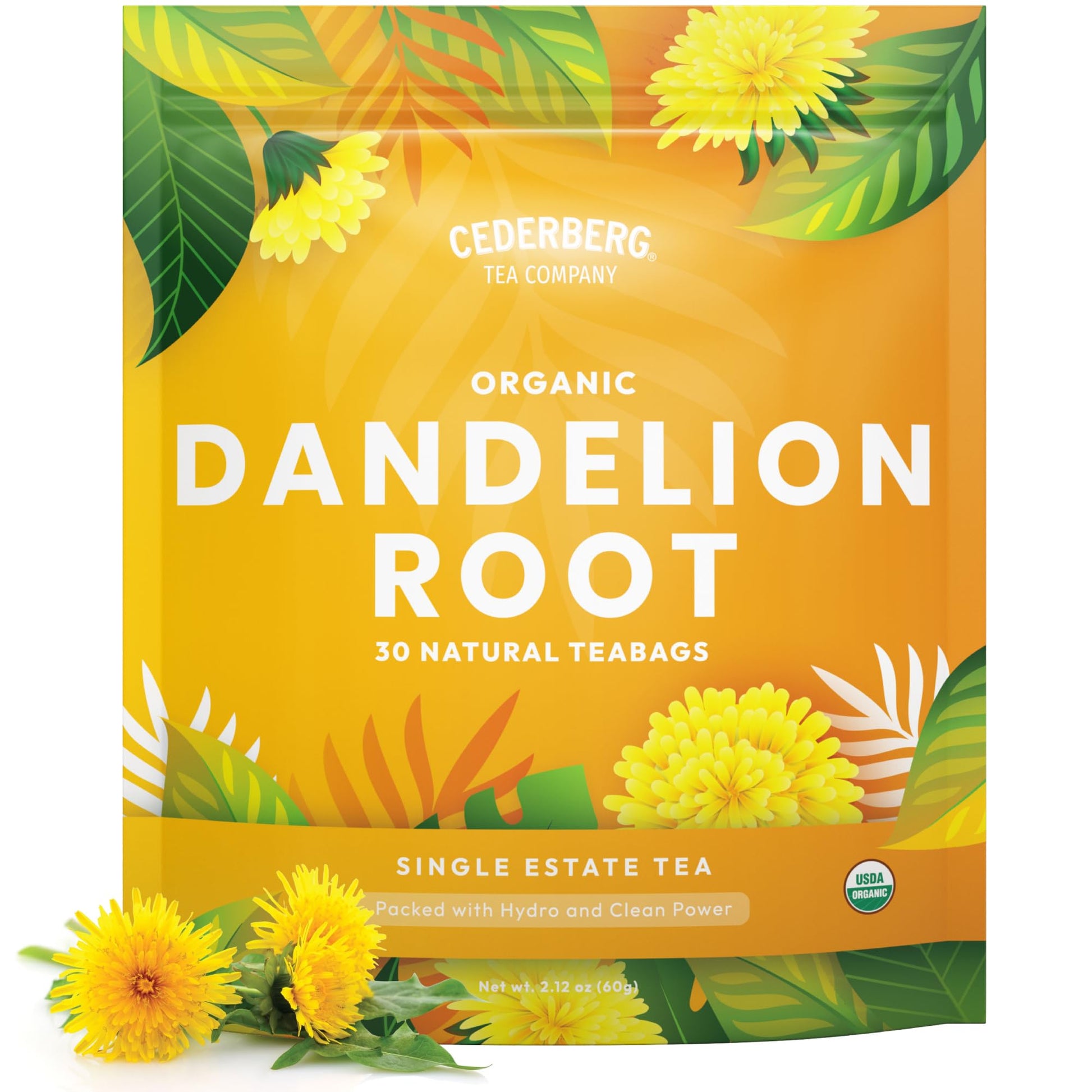 Cederberg Tea Company Organic Dandelion Root Tea - 30 Tea Bags | Organic Herbal Tea From Single Oriflavor Blend | Eco-Friendly Tea Bags | Non-Gmo Energy Blend Free Tea With Zero Sugar