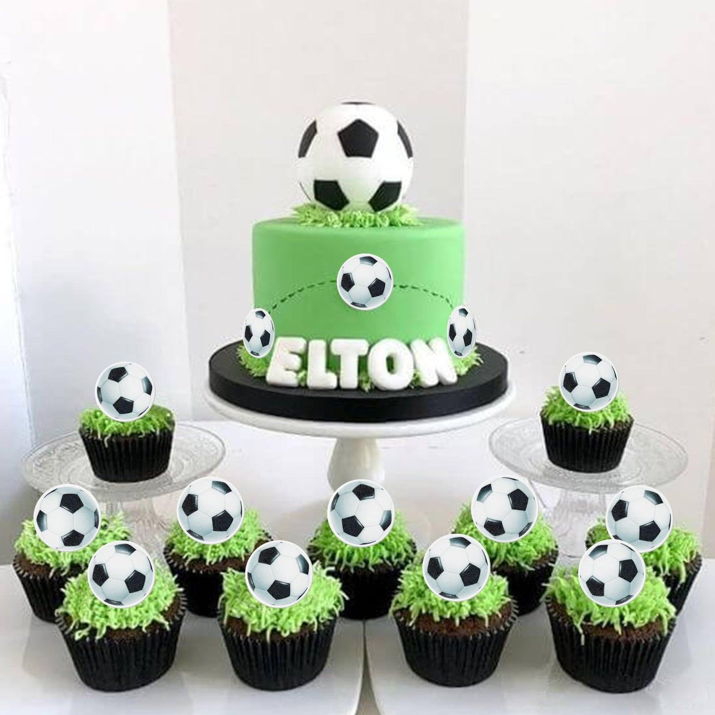 48 Pcs Edible Soccer Ball Cupcake Toppers Wafer Paper Soccer Cupcake Picks Edible Football Cupcake Decorations For Sports Soccer