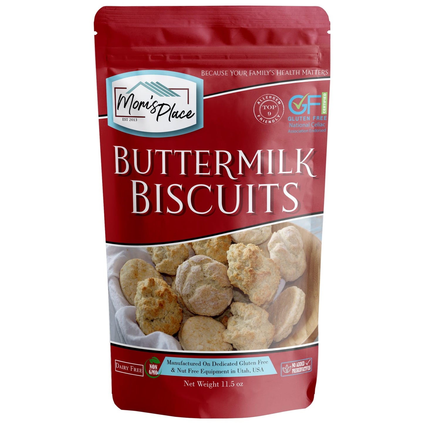 Mom's Place Gluten-Free Buttermilk Biscuit Mix | Dairy Free & Easy to Prepare | Nut Free, Soy Free, Non-GMO | Makes 8-9 Fluffy B