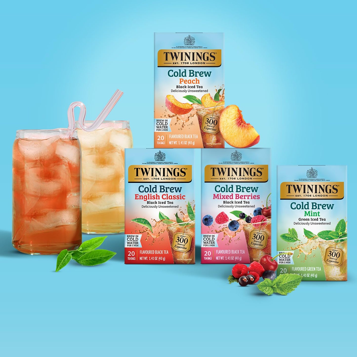 Twinings Mixed Berries Cold Brew Iced Tea Bags, 20 Count (Pack Of 1), Unsweetened Flavoured Black Tea, Caffeinated, 20 Teabags
