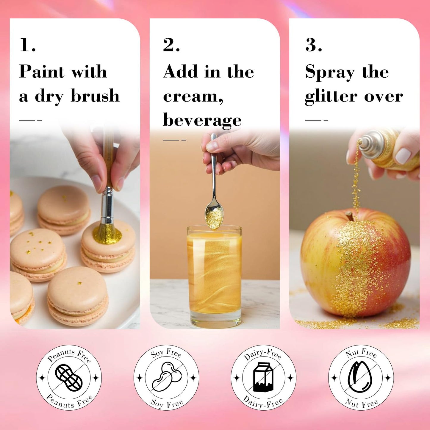 Bayep Shimmer Pink Edible Glitter for Drinks, 30g Luster Dust for Cakes and Parties