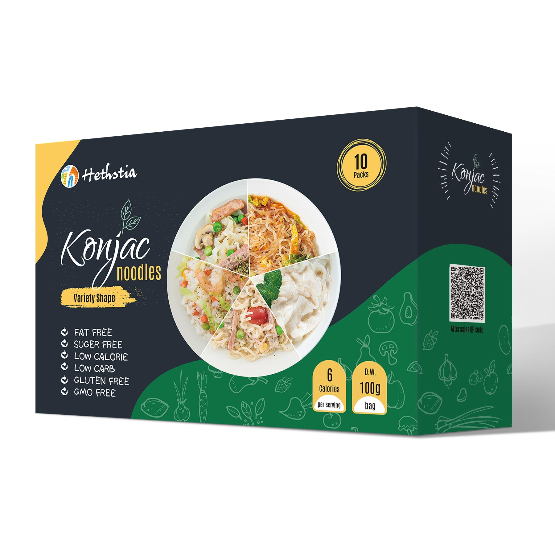 Hethstia Konjac Noodle Variety Pack (Spaghetti, Fettuccine, Rice, Pho, Angel Hair), Pre-Cooked Low Carb Shirataki Noodle, 10-Pac