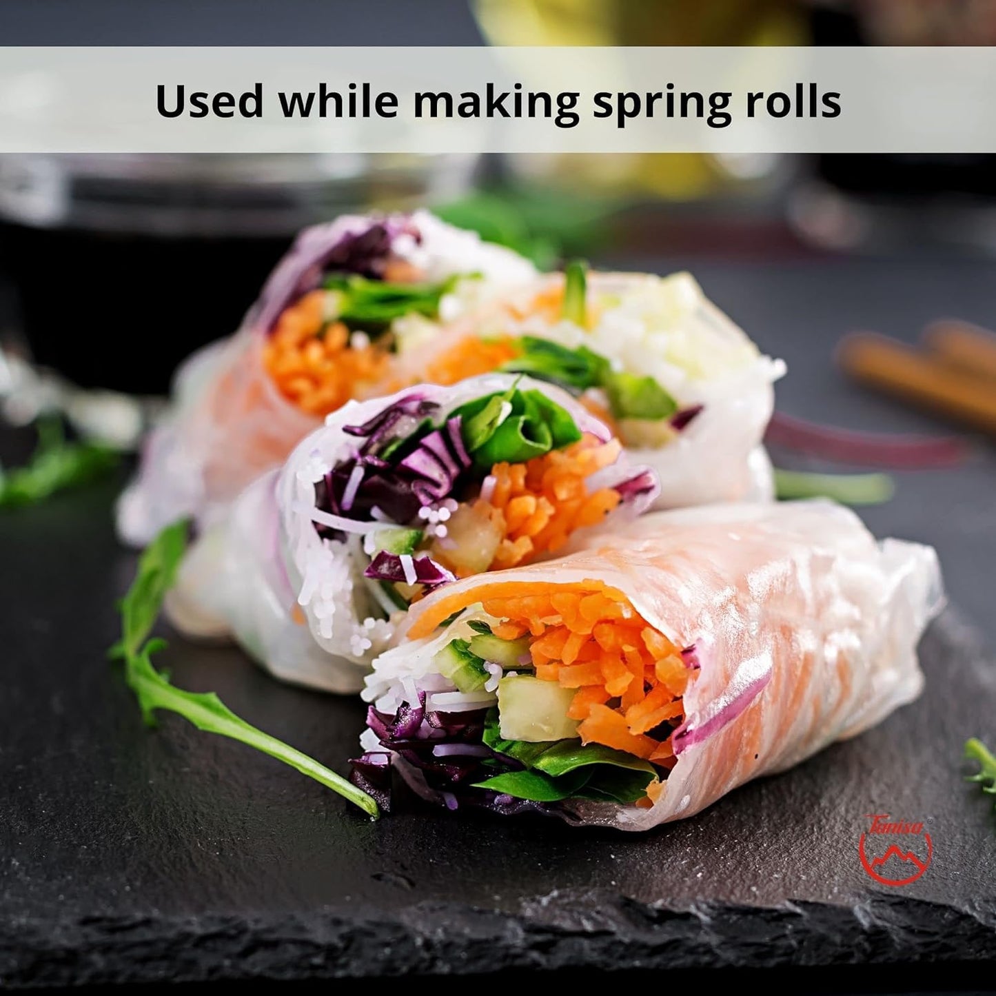 TANISA 24 Sheets Organic Rice Paper Wrappers, Spring Roll Wrappers for Fresh roll (22cm, Round, 7.05 oz/pack) Organic White, Ric