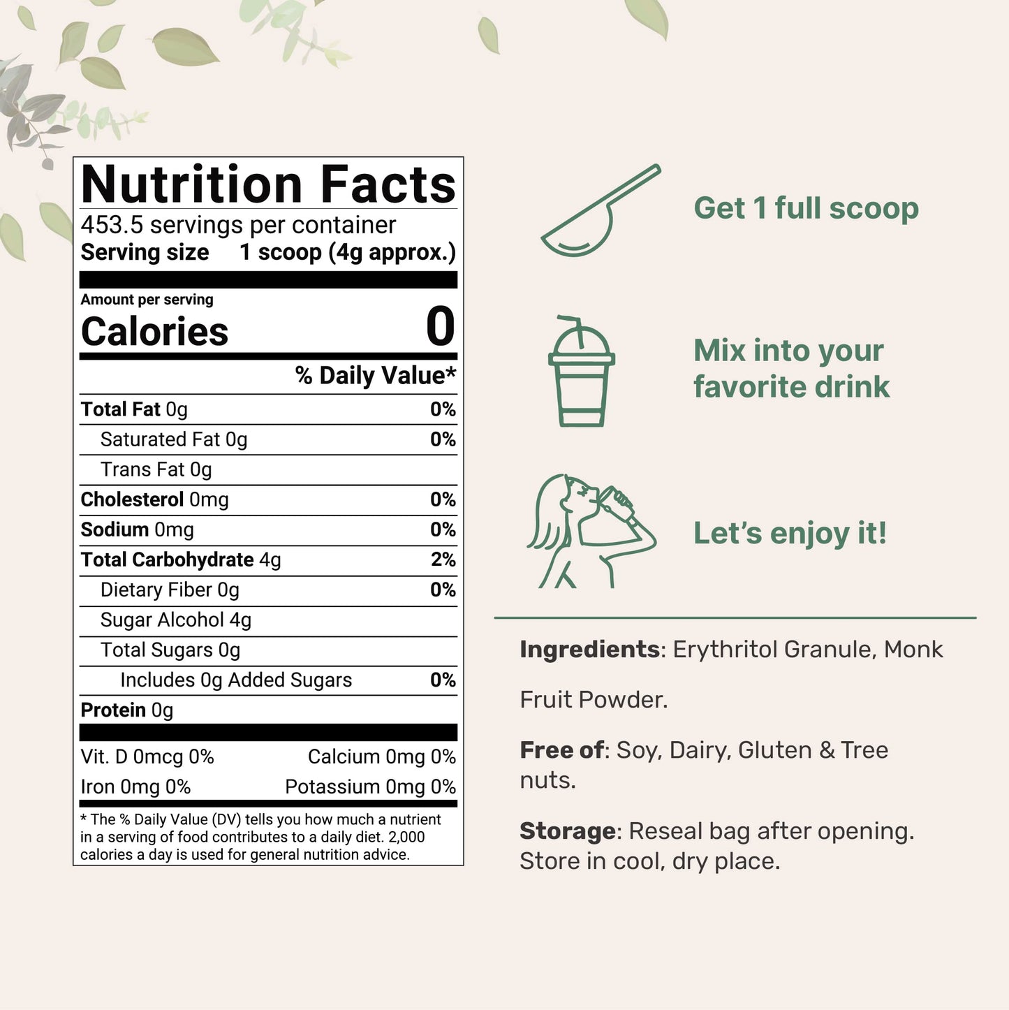 Monk Fruit Sweetener With Erythritol Granules, 4 Pounds, No After Taste, 1:1 White Sugar Substitute, Keto Diet Friendly, Zero Ca