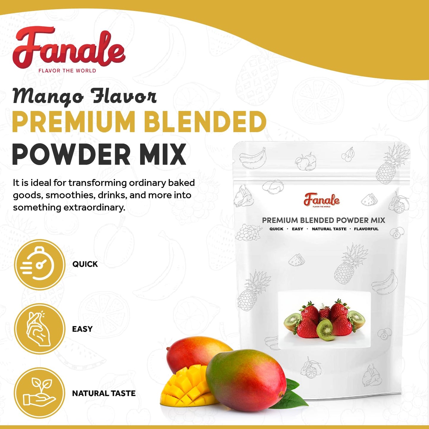 Fanale Premium Mango Bubble Tea Flavoring Powder | Perfect For Baking, Smoothies, Desserts And Drinks | Instant Flavoring Powder