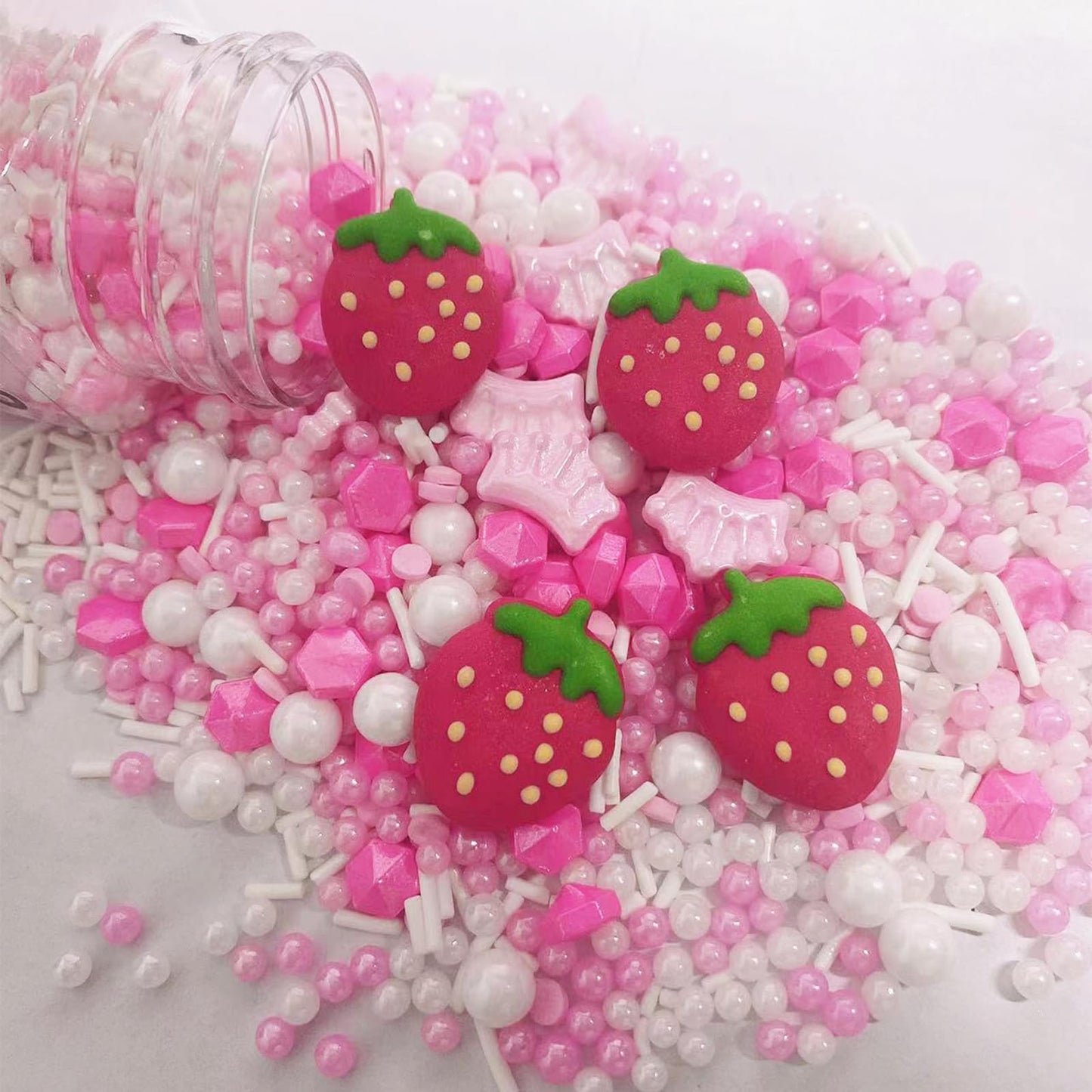 Sentovac Strawberry Sprinkles Pink Crown Pearl Mix Size Candy Sprinkles Edible Sugar Princess Cake Decorating Fancy Sprinkles Ic
