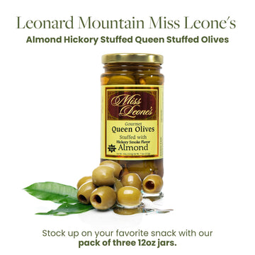 Leonard Mountain Miss Leone'S Almond Hickory Stuffed Queen Olives, Pack Of 3, 12 Oz.