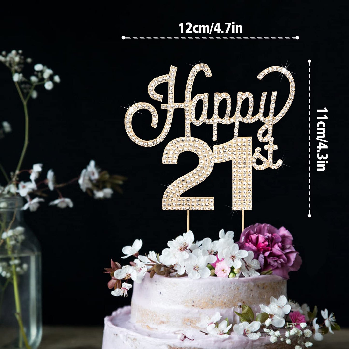 Lingteer Happy 21St Birthday Gold Rhinestone Cake Topper - Cheers To 21St Birthday 21 Years Old Party Cake Centerpieces Topper D