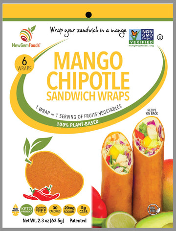 NewGem Mango Chipotle Sandwhich Wraps, Gluten Free, Paleo, Keto Friendly, Low Calorie Sushi Wrap Alternative, Low Carb Tortilla 