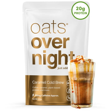Oats Overnight Caramel Cold Brew Breakfast Shake - Vegan, 20g Protein, 65mg Caffeine - 2.6 oz (Pack of 24)