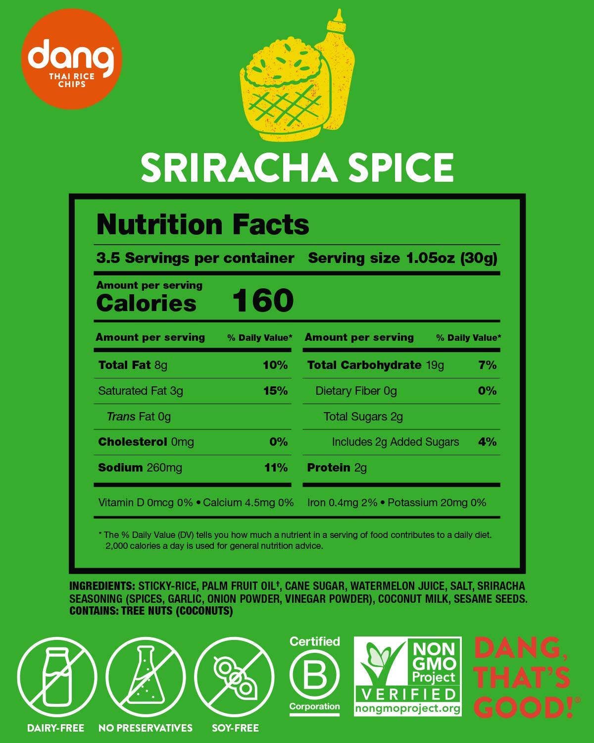 Dang Sticky Rice Chips | Sriracha Spice | 12 Pack | Vegan, Gluten Free, Non Gmo Rice Crisps, Healthy Snacks Made With Whole Food