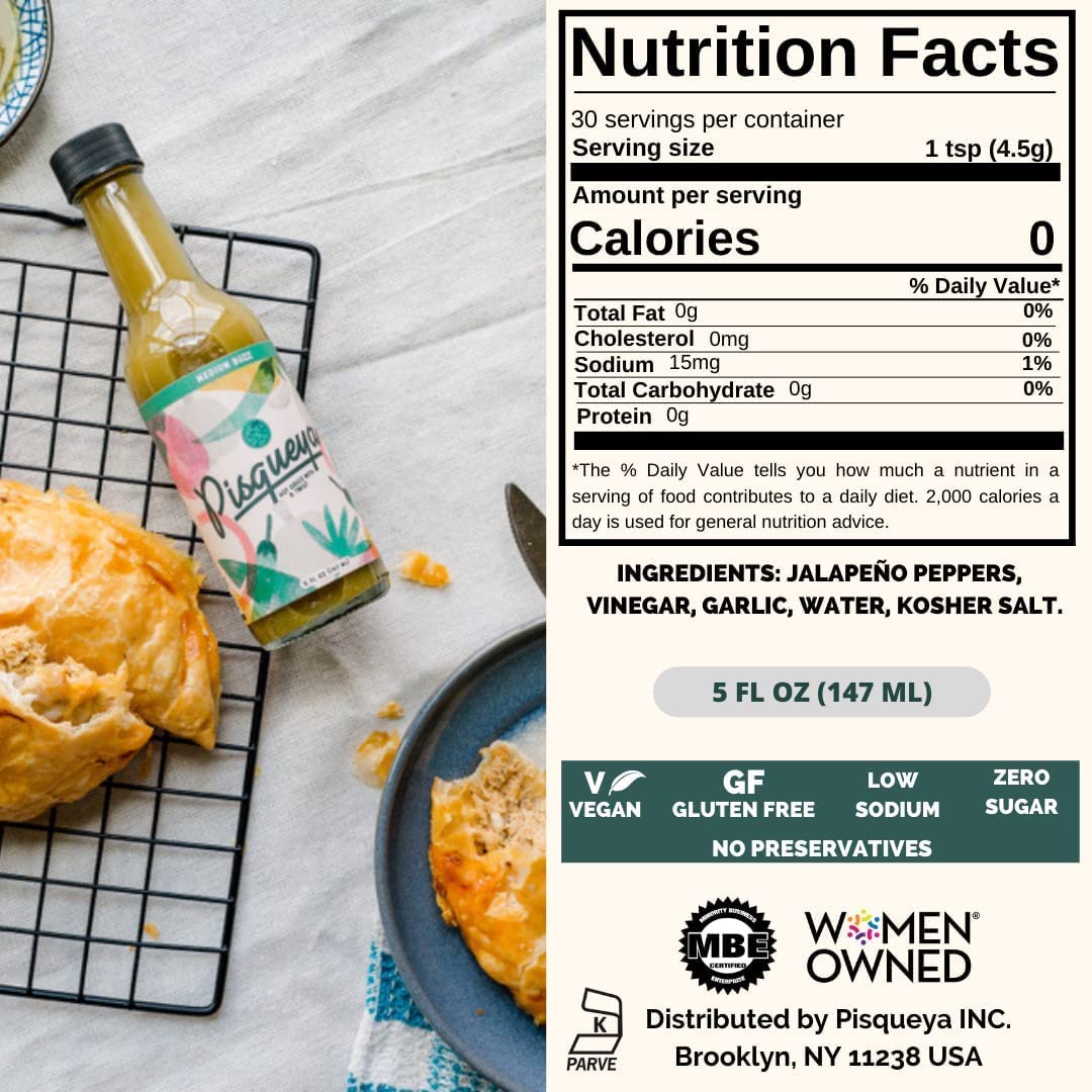 Pisqueya Hot Sauce - Gourmet Medium Buzz Hot Sauce With Jalapeo Peppers - Plant Based, No Sugar, Gluten Free, Low Sodium - You C