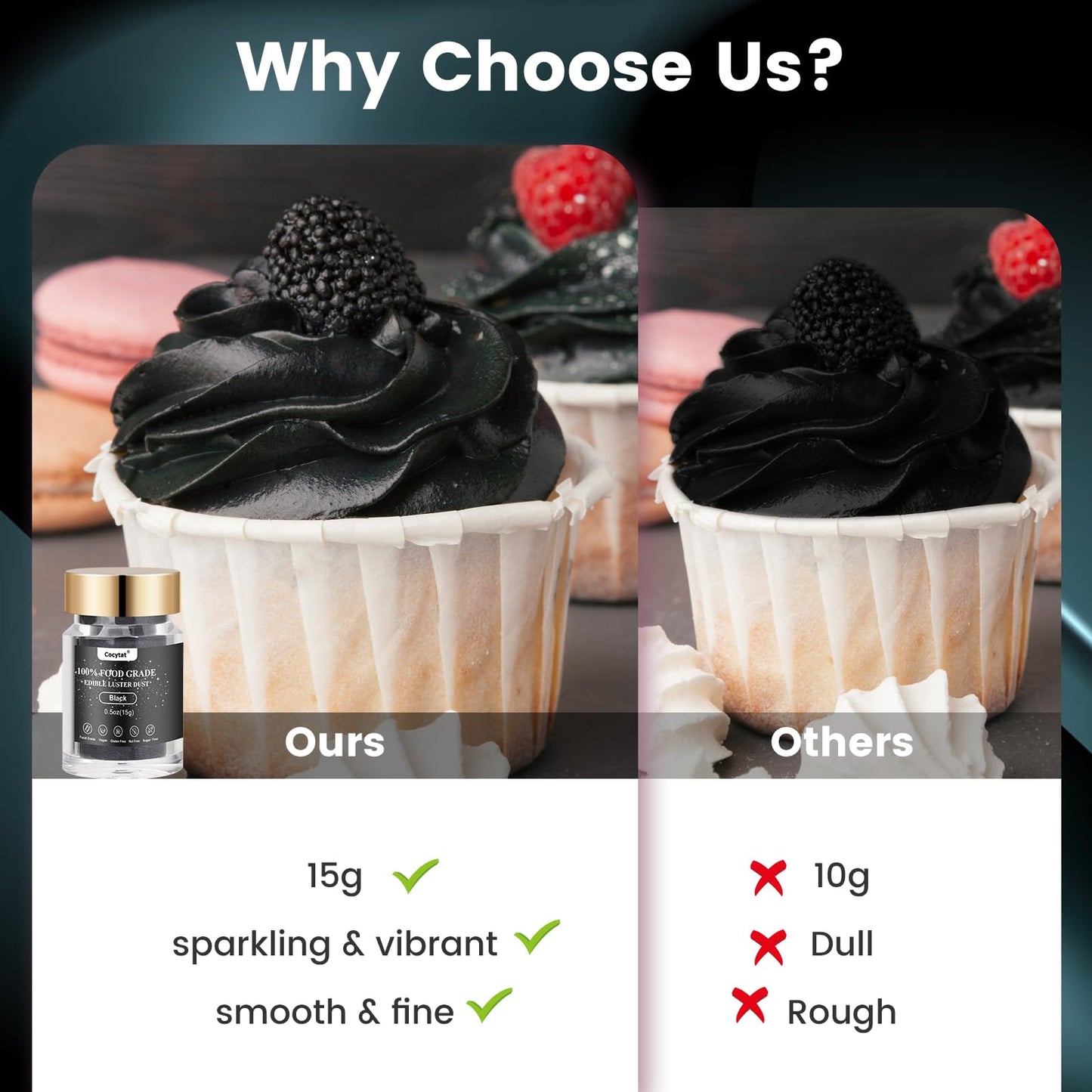 Cocytat Black Edible Glitter Luster Dust 15g for Drinks & Cake Decoration