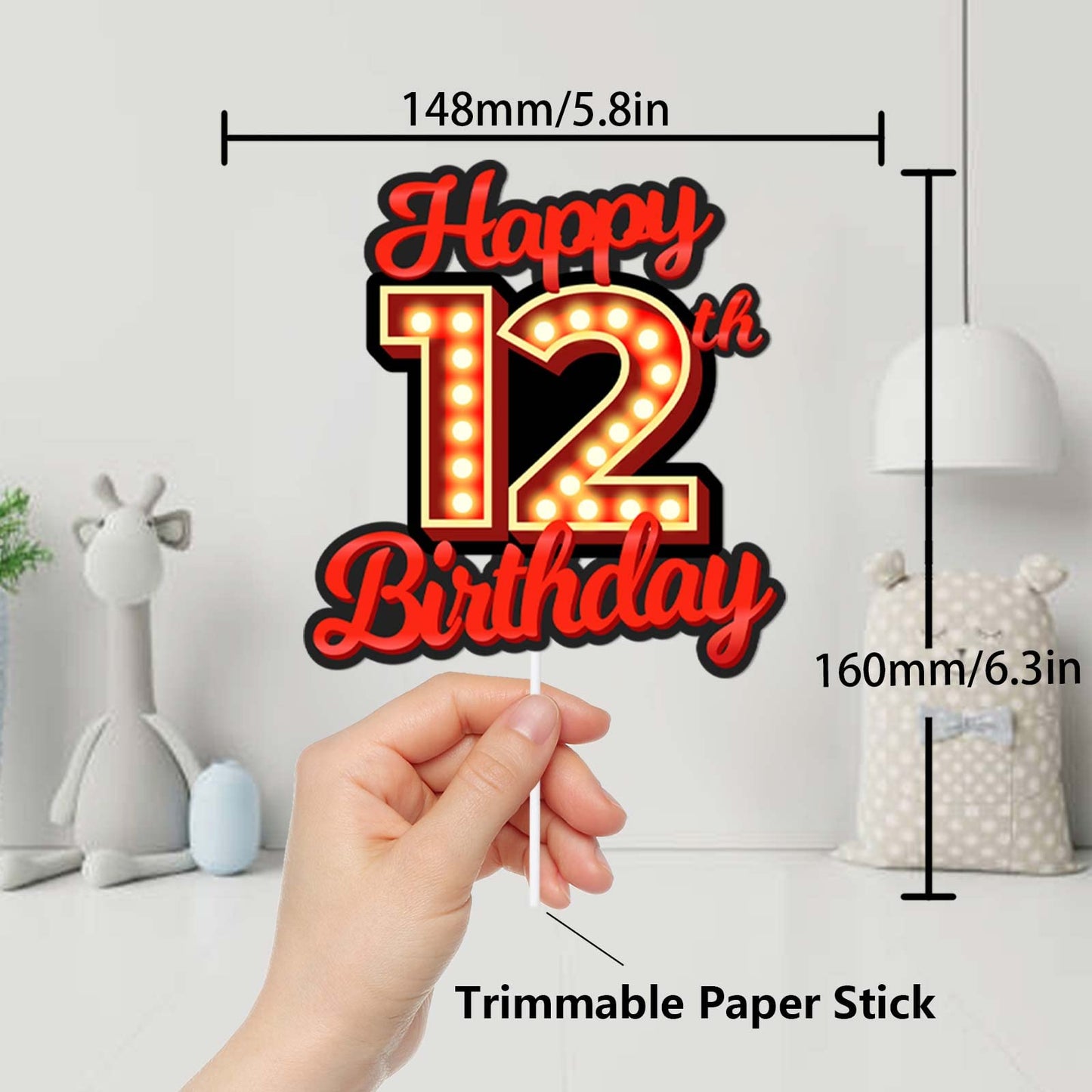 Happy 12Th Birthday Cake Topper Fluorescent Flashing Night Out Hen Movie Nightclub Theme Decor Supplies Boy Girl Happy Birthday