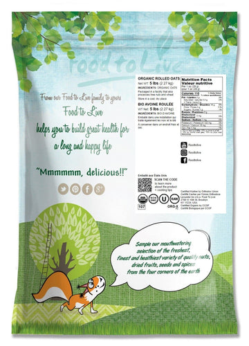 Food to Live Organic Rolled Oats, 5 Pounds - Old-Fashioned, 100% Whole Grain, Non-GMO, Raw, Kosher, Bulk Oats. Perfect for Morni