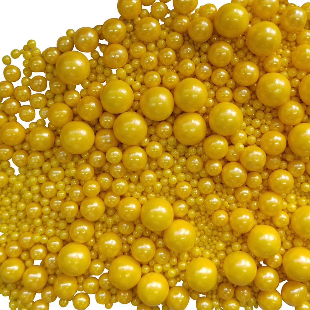 Edible Yellow Sugar Pearls Candy Sprinkles 120G/ 4.23Ounce Baking Cake Sprinkles Cupcake and Cake Topper Cookie Decorations Wedd