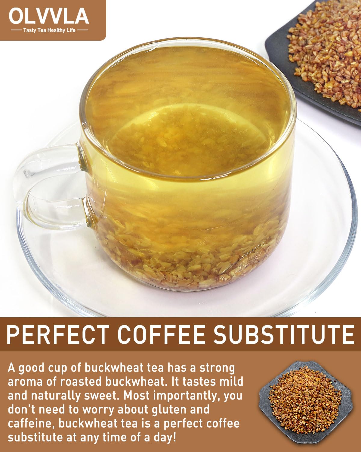 Olvvla Himalayan Tartary Buckwheat Tea - Premium Roasted - Gluten-Free - Caffeine Free - 8oz/227g