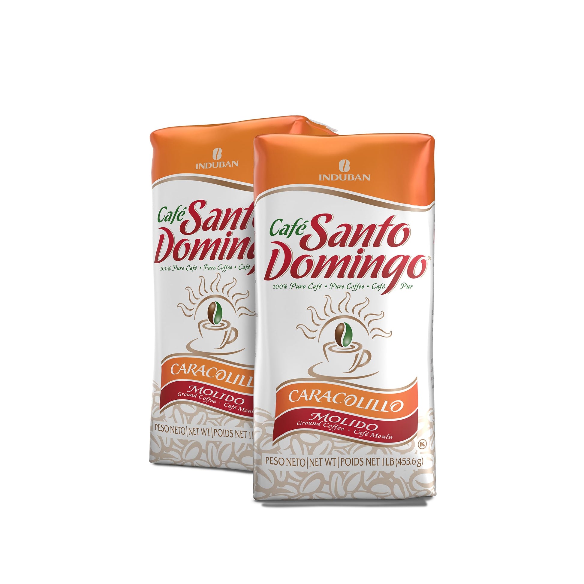 Café Santo Domingo Ground Peaberry Coffee, Medium Roast, 16 oz Bag, Pack of 2