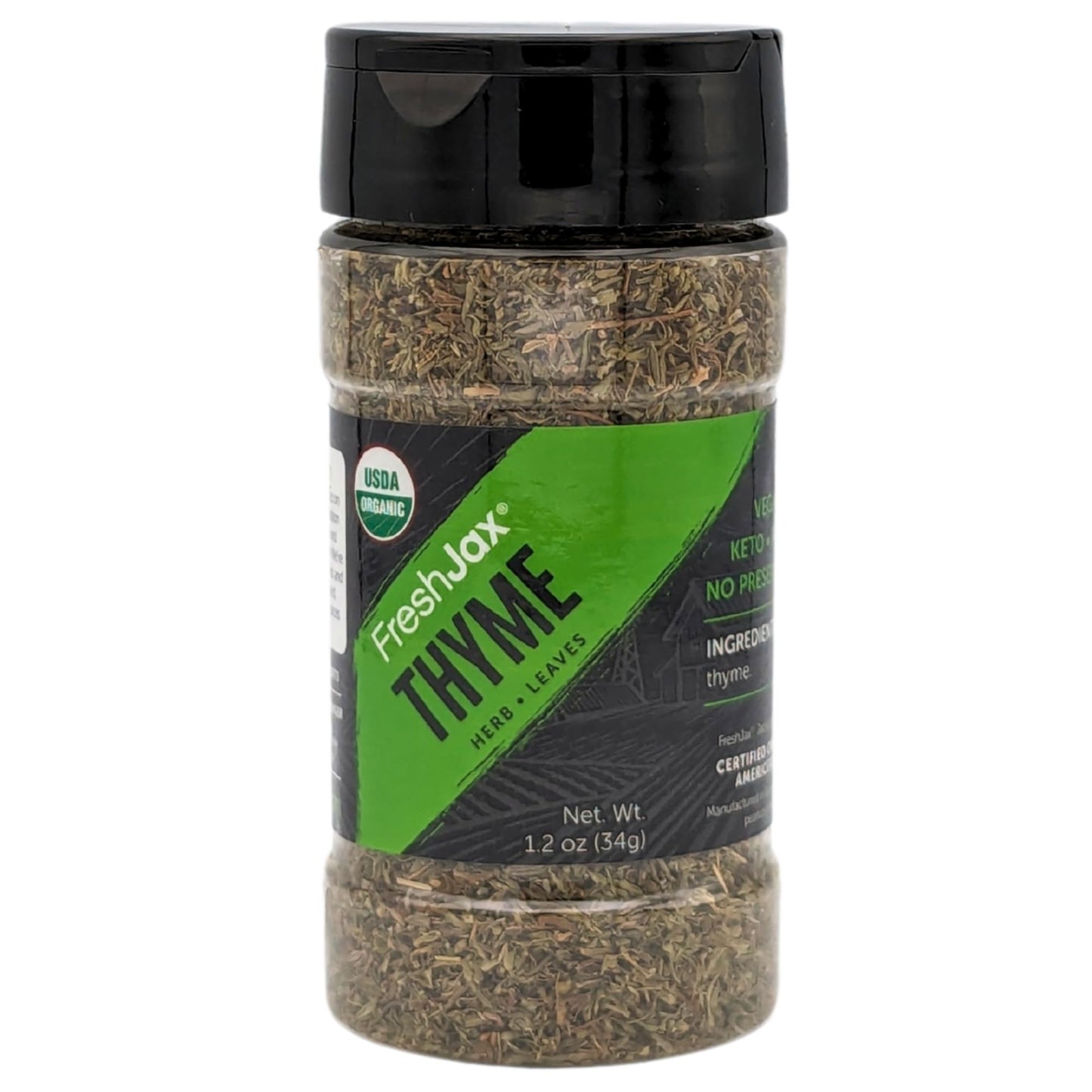 FreshJax Organic Thyme Leaves (1.2 oz Bottle) Non GMO, Gluten Free, Keto, Paleo, No Preservatives Dried Thyme Leaves | Handcraft