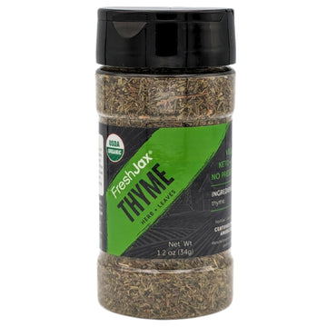 FreshJax Organic Thyme Leaves (1.2 oz Bottle) Non GMO, Gluten Free, Keto, Paleo, No Preservatives Dried Thyme Leaves | Handcraft