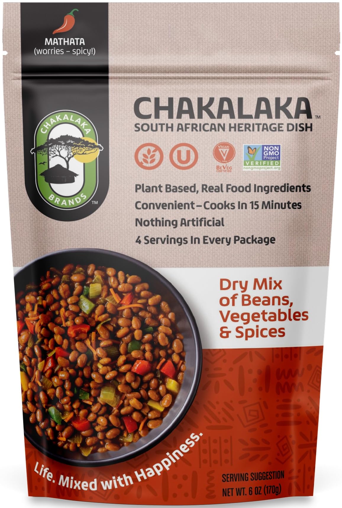 Chakalaka Vegetarian Dried Bean Mix - South African Side Dish with Beans, Vegetables, & Spices - Bold, Strong Flavor, Spicy Heat