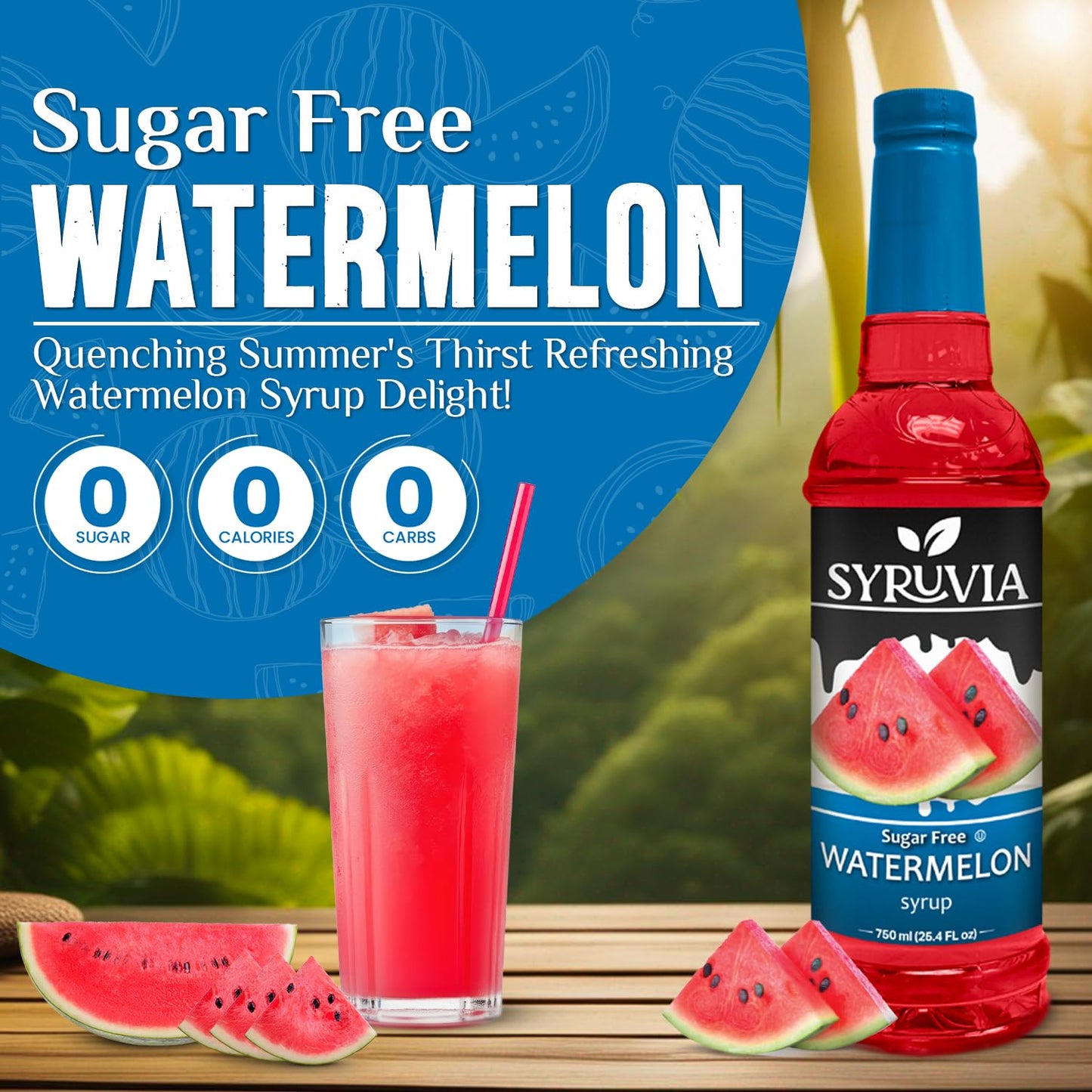 Syruvia Sugar Free Watermelon Syrup For Drinks, 25.4 Ounces Watermelon Flavoring Syrup With Pump