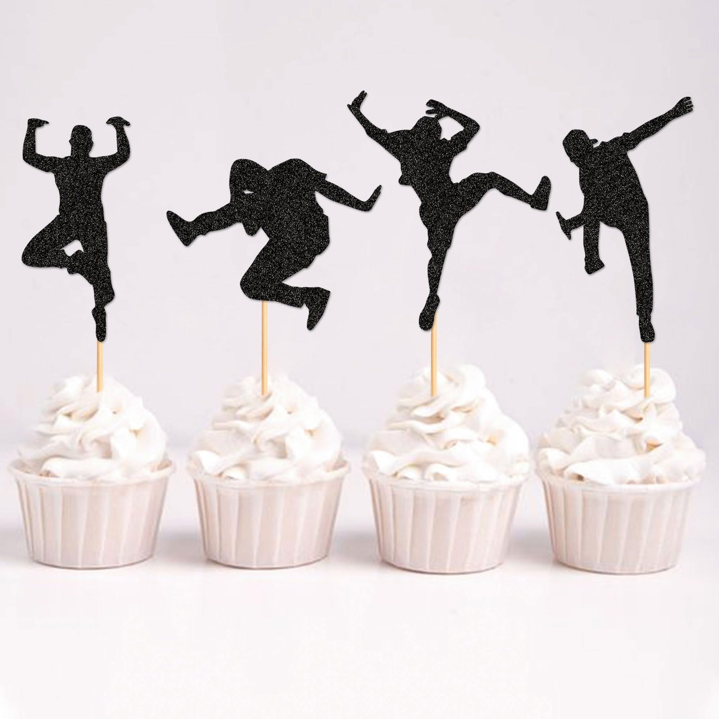 Ercadio Jazz Dancers Cupcake Toppers - 30 Pack, Black Glitter, Cardstock, Model 005, Music Theme Party Decorations