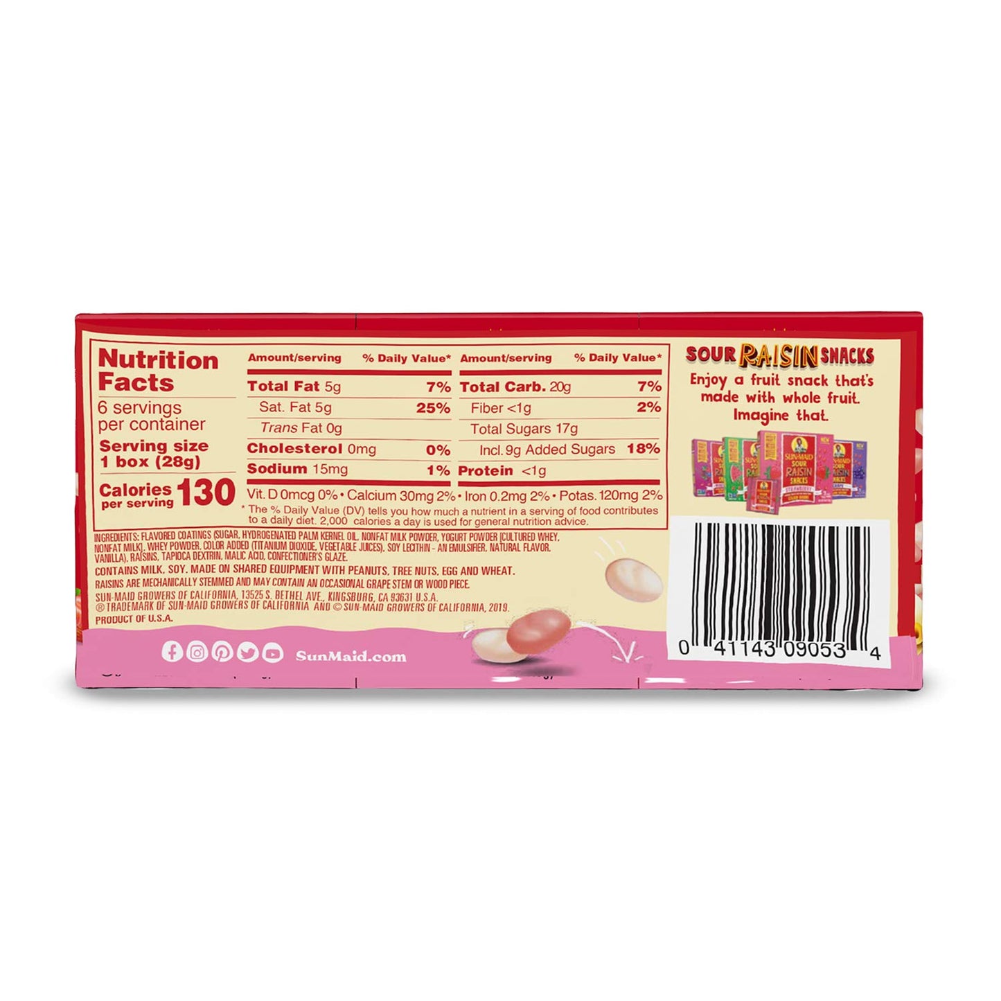 Sun-Maid Strawberry & Vanilla Yogurt Covered Raisins 6-Pack/1Oz Cartons